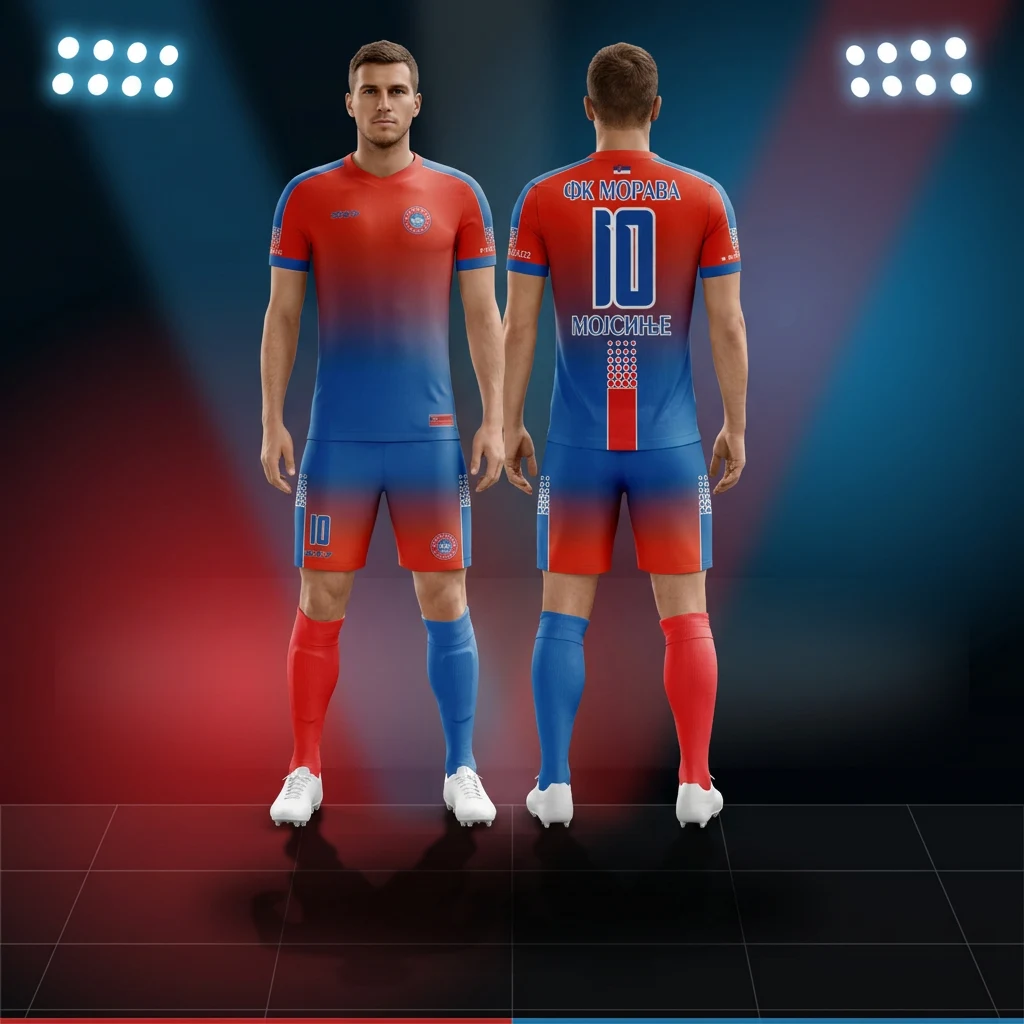 Fudbalski dres, šorc i štucne Sportex — model 28, prednji i zadnji prikaz na fudbalerima