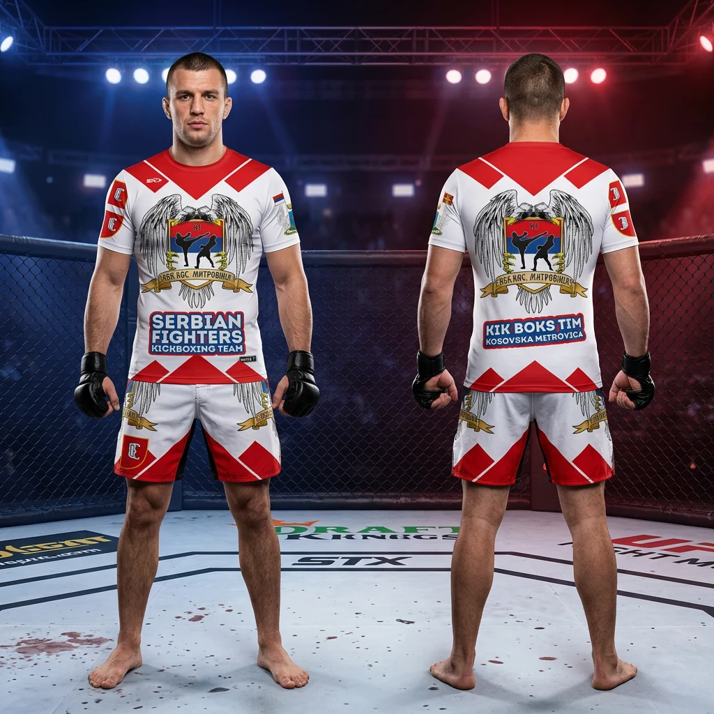 MMA sportski komplet Sportex — model 16, prednji i zadnji prikaz opreme na borcima u oktagonu