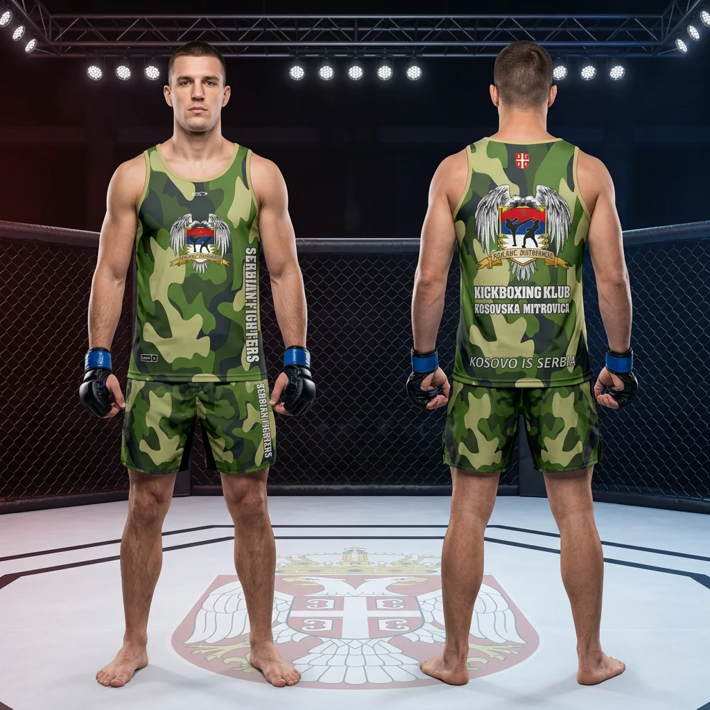 MMA sportski komplet Sportex — model 17, prednji i zadnji prikaz opreme na borcima u oktagonu